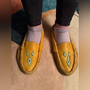Leather Beaded Moccasin Slippers